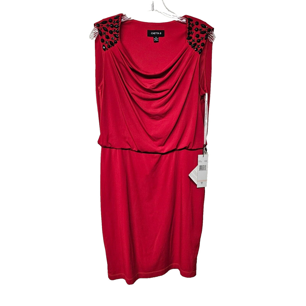 90s Y2K Chetta B Dress Womens Size 10 Red Chunky Beaded Blousen Party NWT